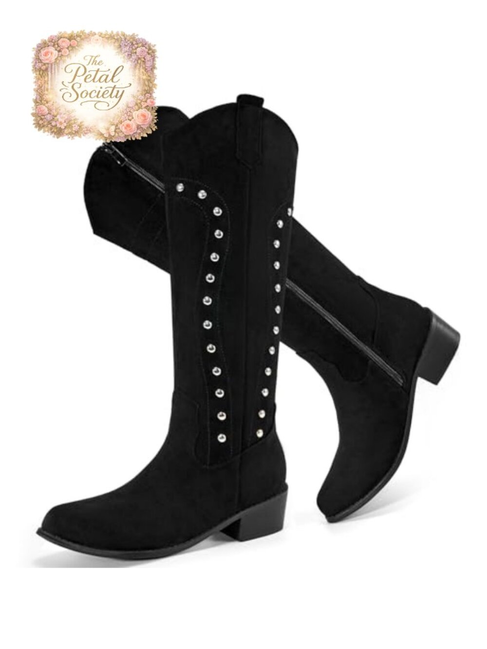 Suede Western Cowboy Boots Knee High Wide Calf Slip On Chunky Heel